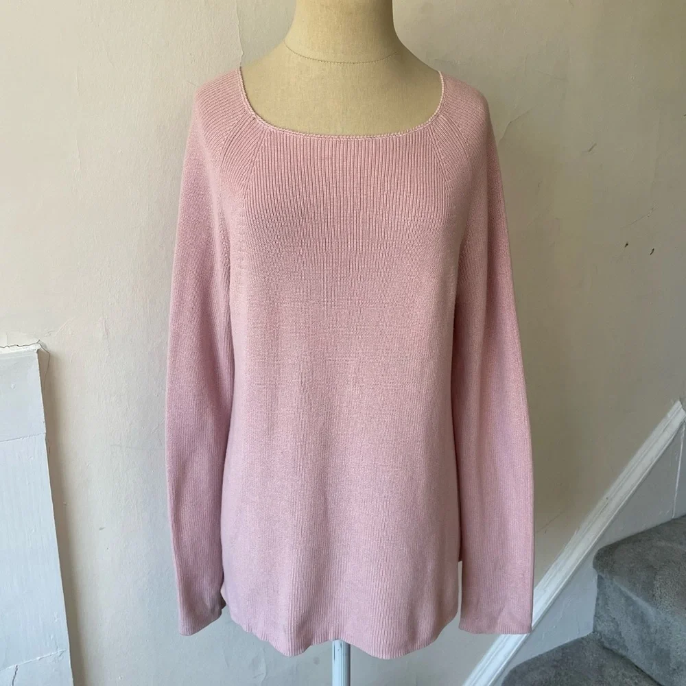 525 America Revolve Pink 100% Cotton Fine Knit Rob Square Neck Sweater EUC Sz M